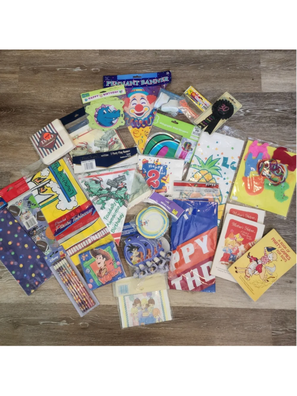 Vintage Party Supplies Lot NOS Mixed Licensed Decorations Banners Napkins Favors